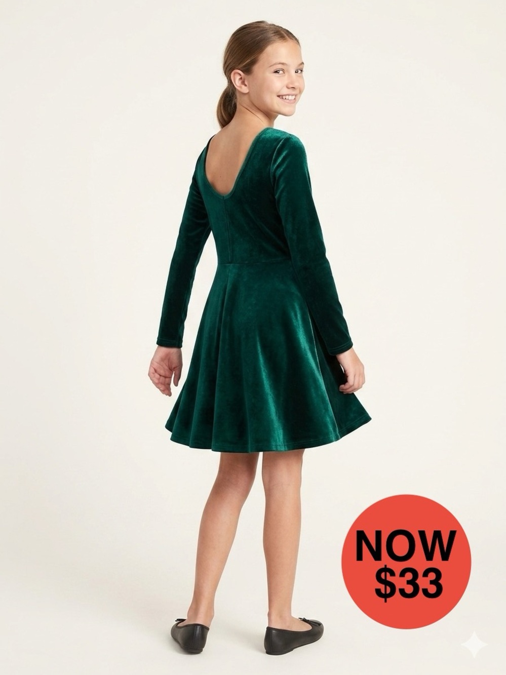 EUC The Children’s Place Girls Velour Scoop-Back Skater Dress - 14 (XL) Emerald